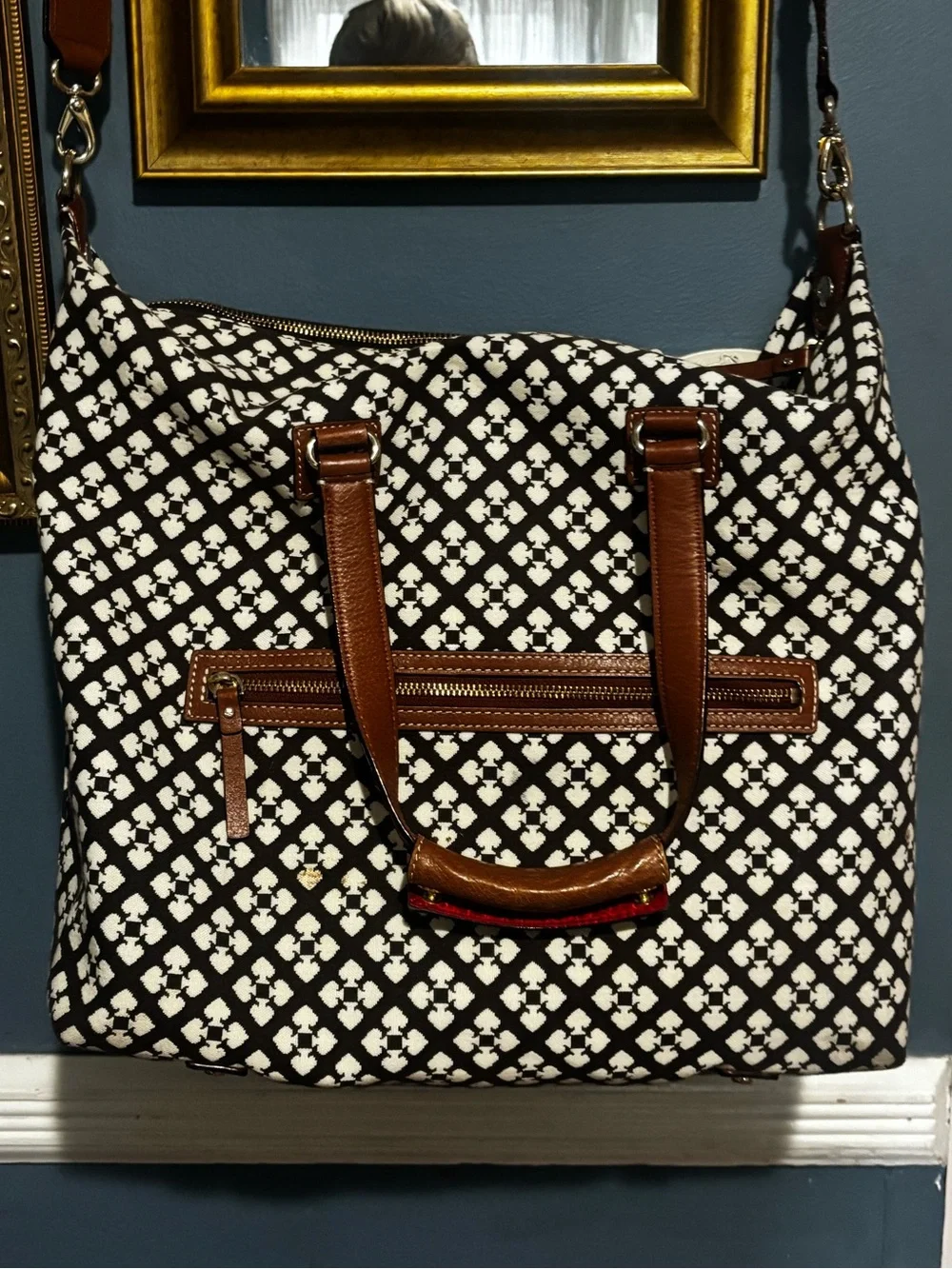 Kate Spade New York Spade Print Weekender Travel Tote Overnight Bag Crossbody